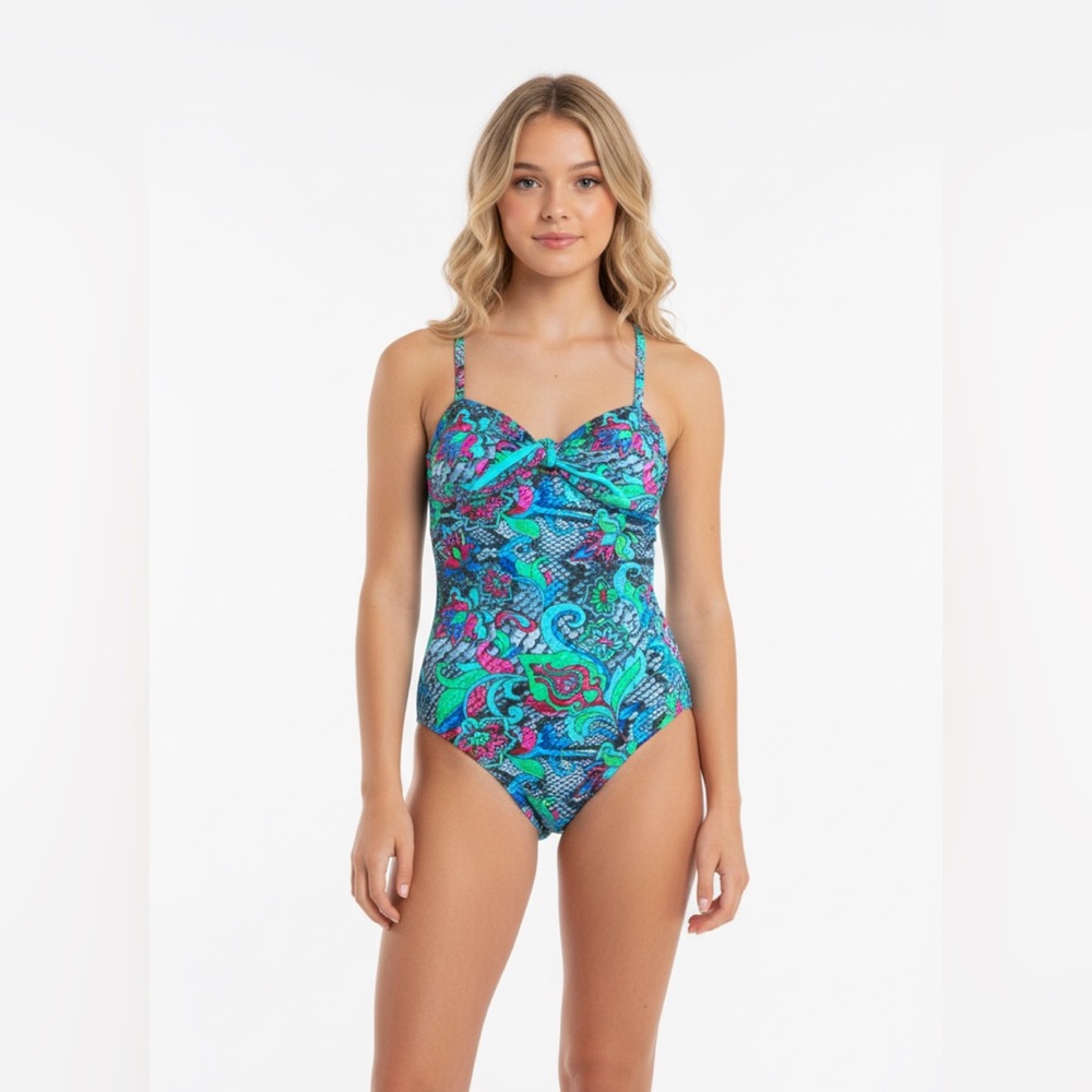 Submarine Vibrant Blue and Pink Girls Swimsuit One Piece sz 10 Fits 7/8